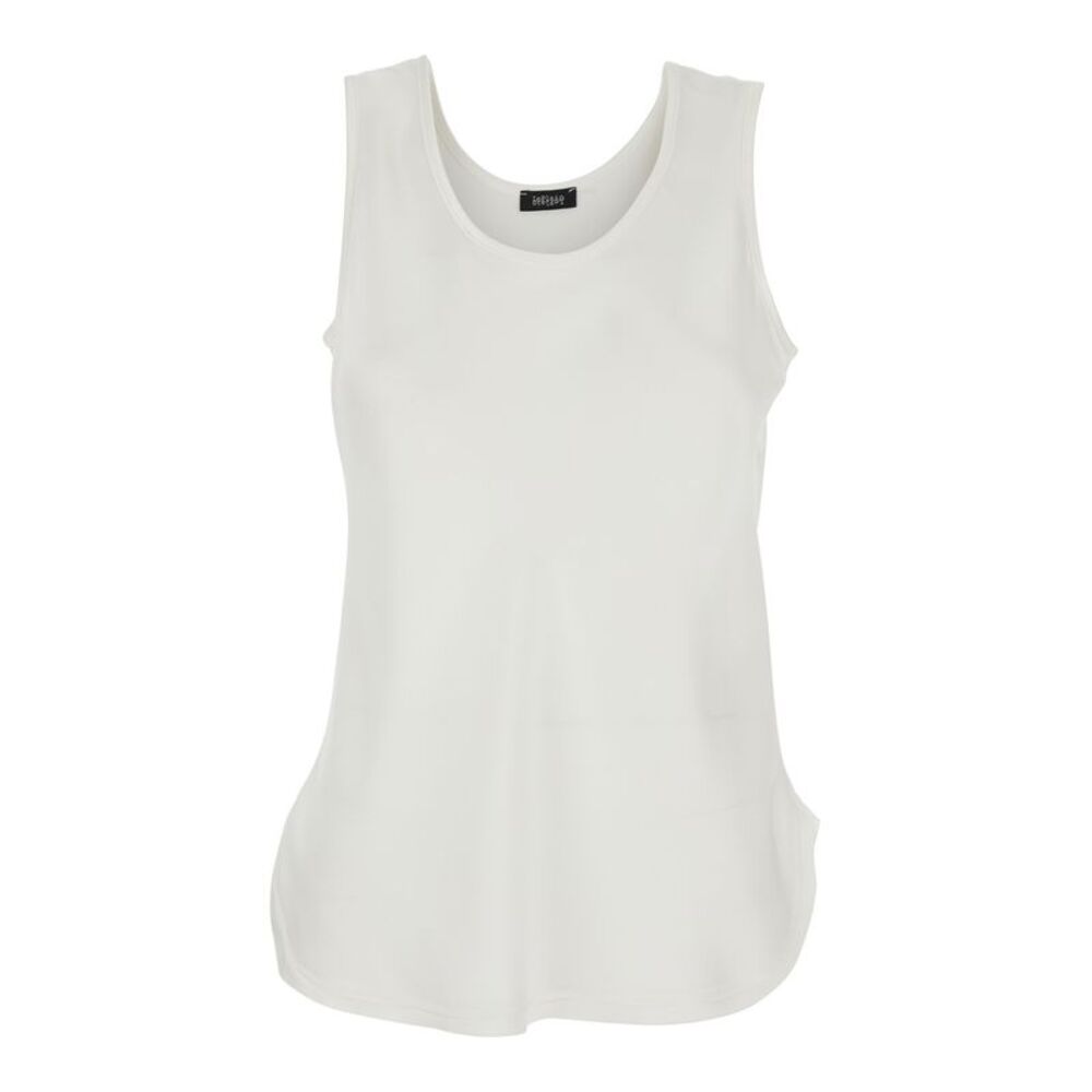 Plain Women Sleeveless Top With Round Neck In White Satin For Women